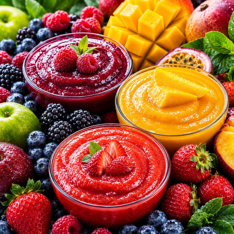 Fruit purée and concentrates — strawberry, mango, raspberry purée